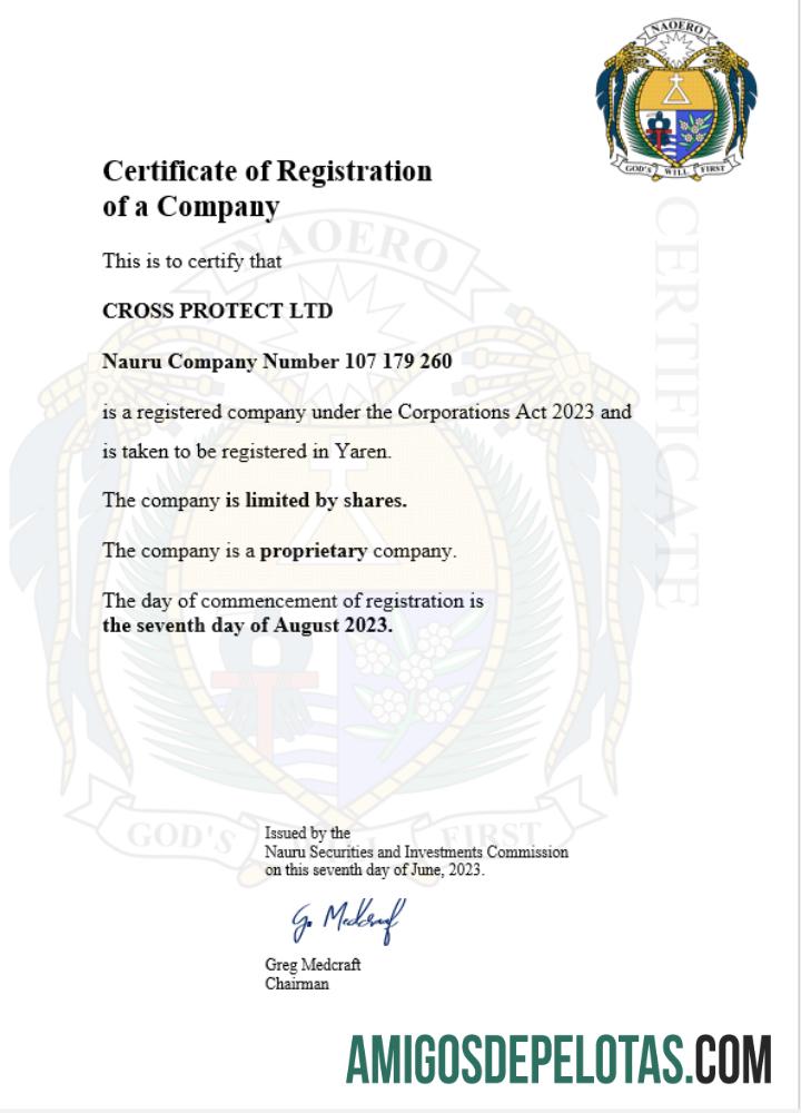 Certificado de registro de empresa de Nauru para impressão, modelo Word e PDF